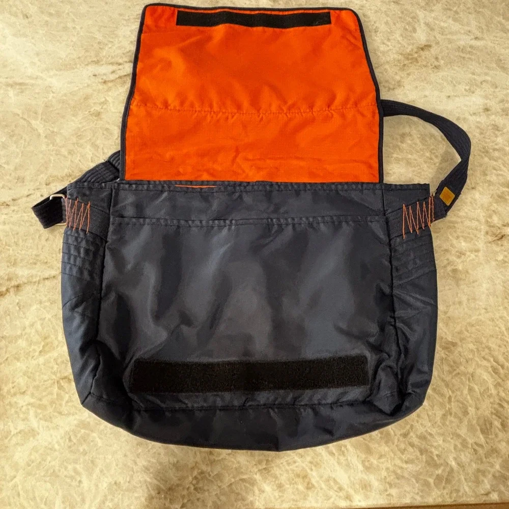 Hugo Boss Vintage Messenger Bag Navy Orange Nylon Crossbody Y2K Utility